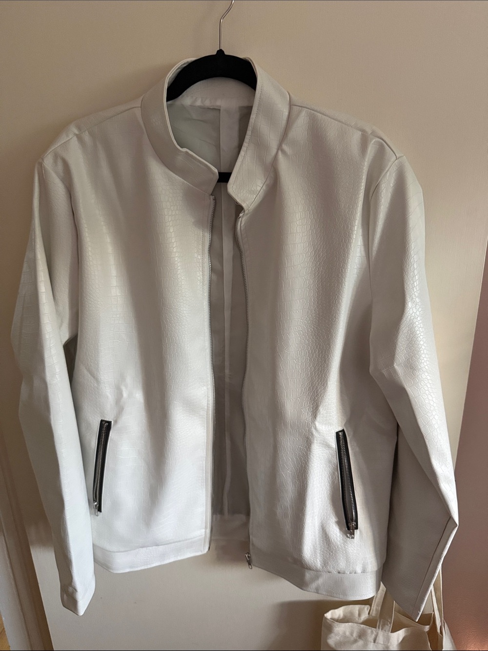 The Limited White Textured Faux-Leather Zip Jacket